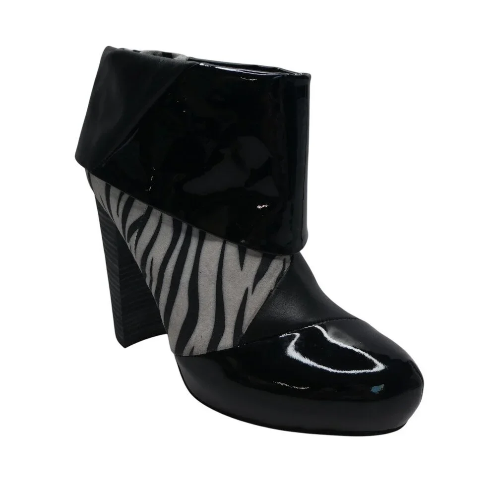 Matt Bernson Special Project Triad Zebra Patent Leather Foldover Heeled Boots